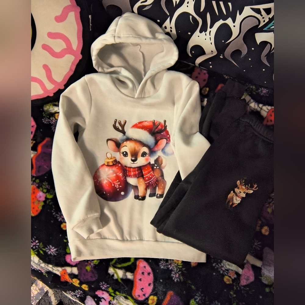 Cute Reindeer Hoodie and Pants Set